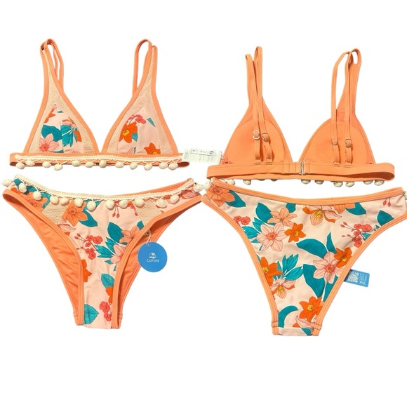 CUPSHE Kamila Floral Pom-Pom Trim Bikini Size S NWT - Picture 2 of 7